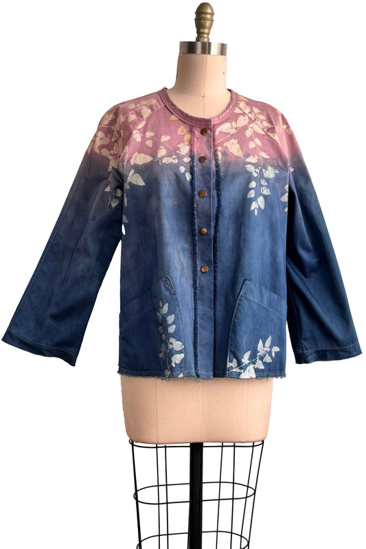 Ariel Jacket | Cotton | Lace Print & Ombre Dye | Blue & Pink | Medium