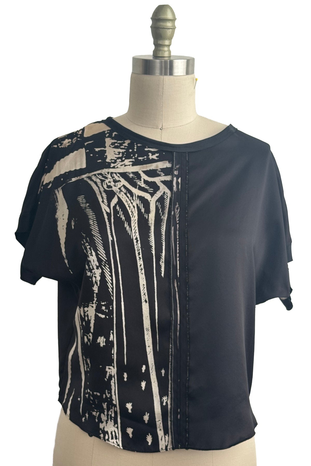 Jen Top | Silk Charmeuse | Brass Print Split | Black & Natural | Small