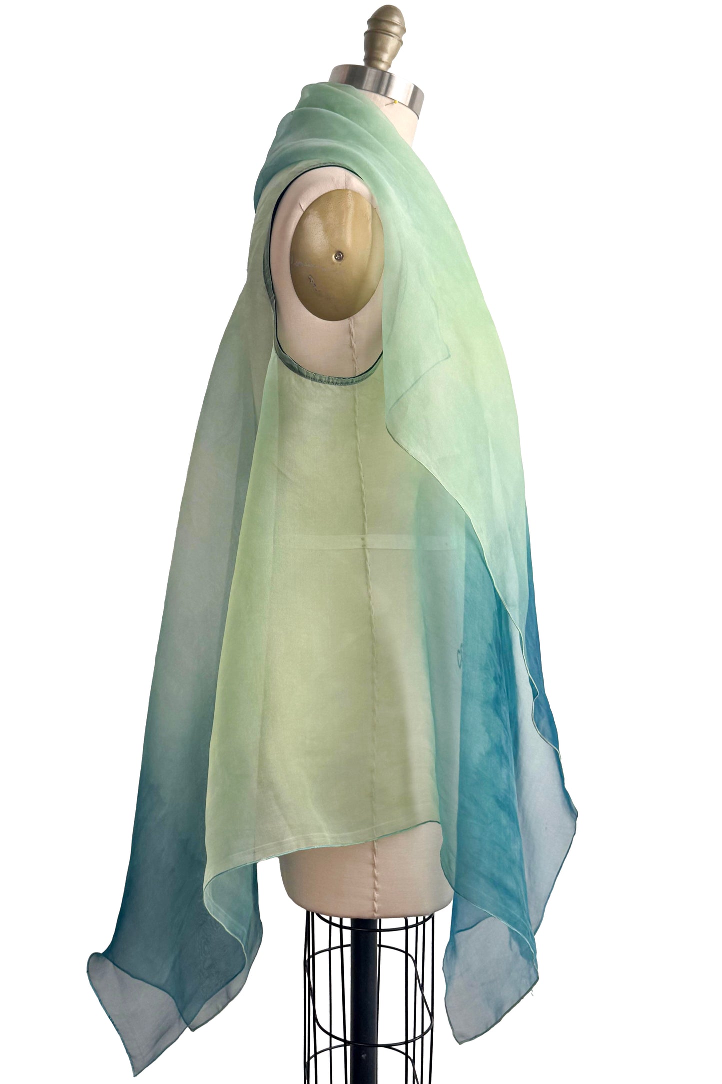 Asymmetrical Wrap Vest | Silk Organza | Ombre Dyed | Chartreuse & Turquoise