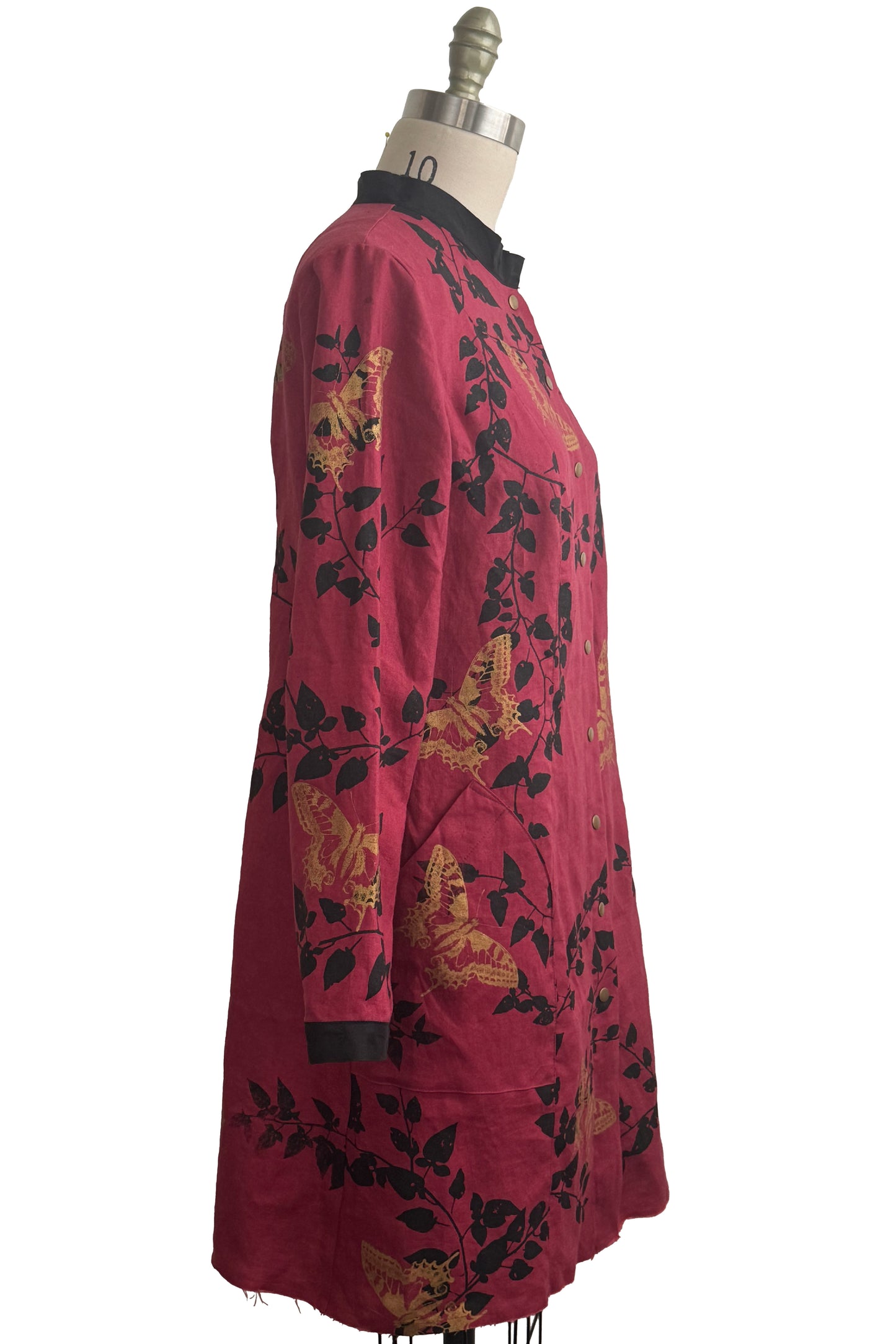 Hampton Coat | Linen | Butterfly & Vine Print | Red, Black & Gold | Medium