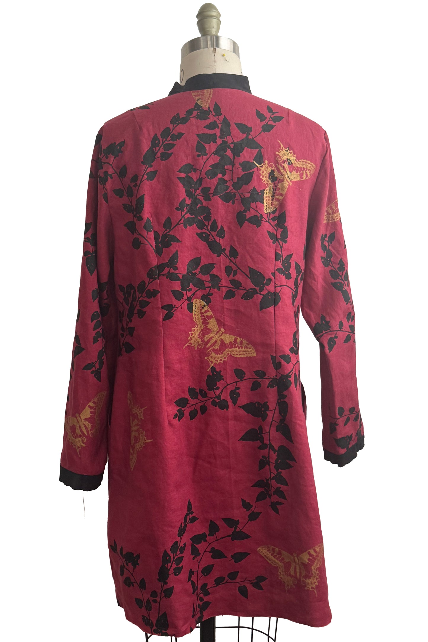 Hampton Coat | Linen | Butterfly & Vine Print | Red, Black & Gold | Medium