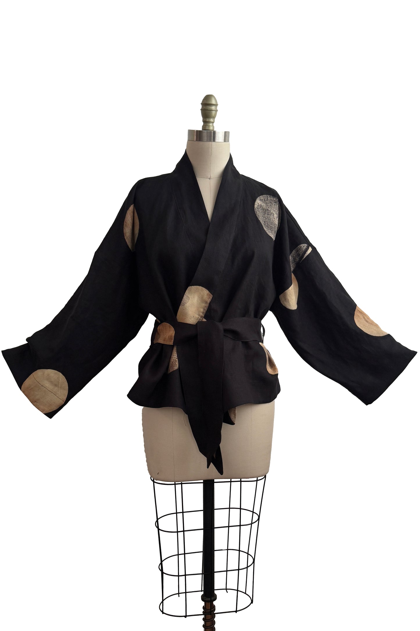 Nantes Kimono Jacket | Linen | Moon Dot Print | Black & Natural | Medium (3)