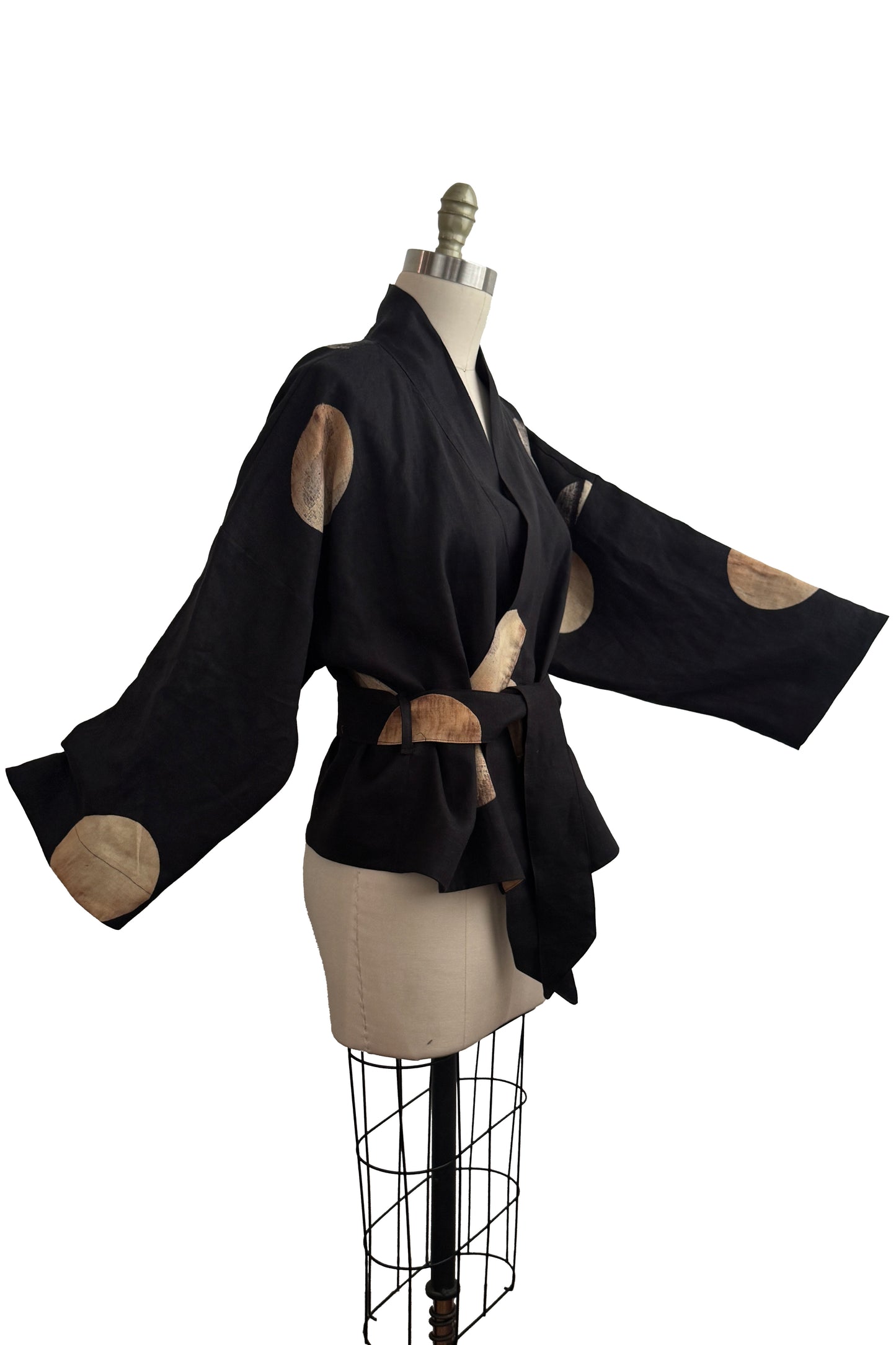 Nantes Kimono Jacket | Linen | Moon Dot Print | Black & Natural | Medium (3)