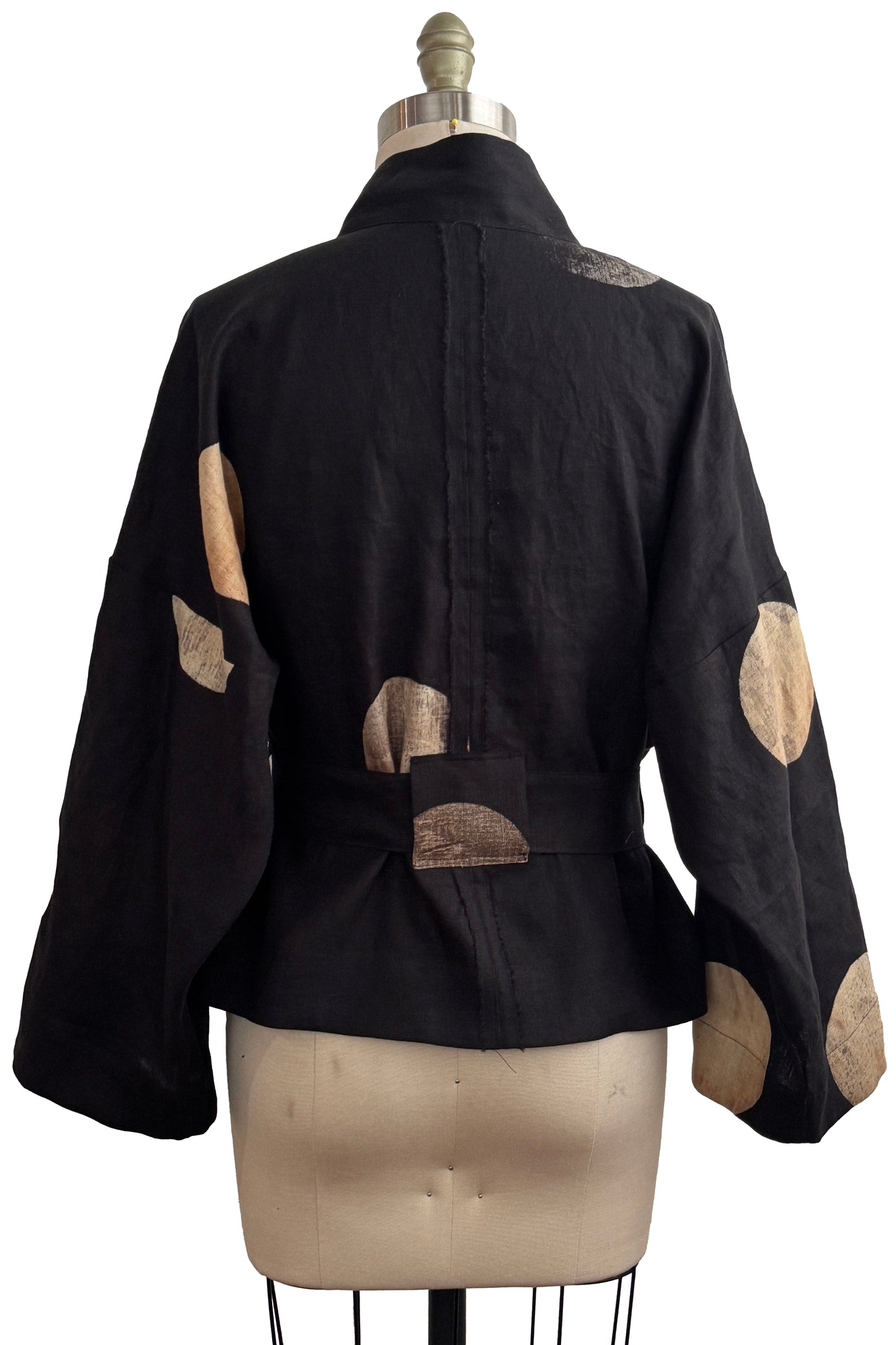 Nantes Kimono Jacket | Linen | Moon Dot Print | Black & Natural | Medium (3)