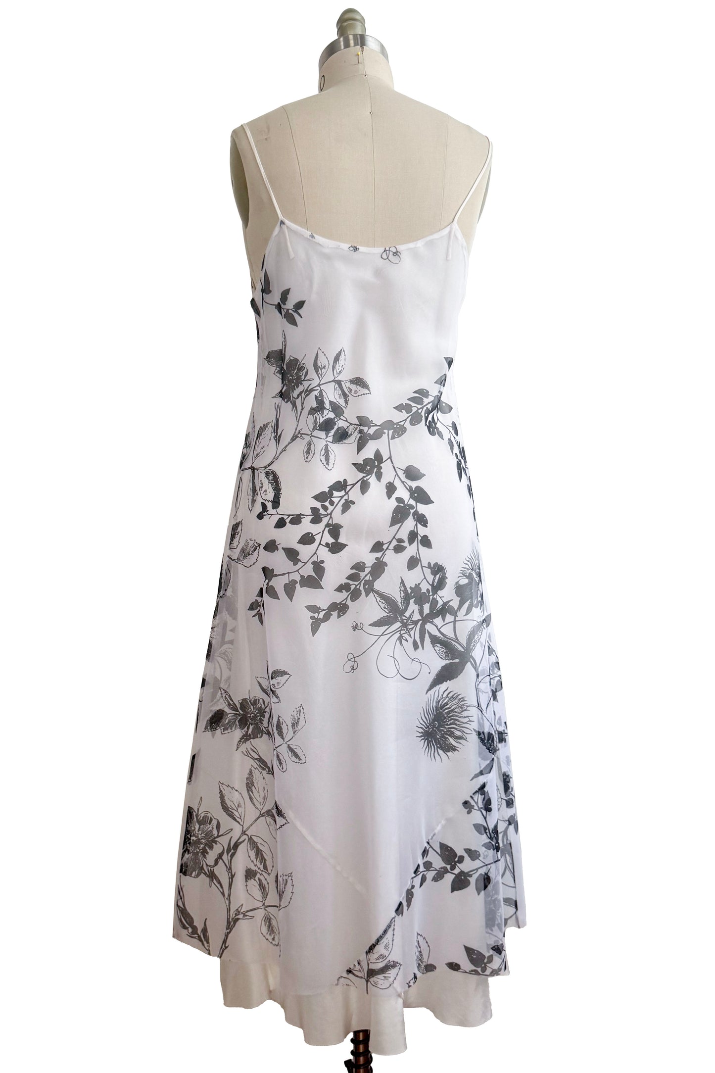 Kappa Reversible Dress | Silk Organza | Camellia & Vine Print | White & Black | Medium