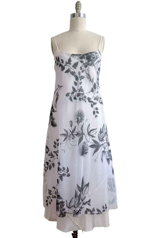 Kappa Reversible Dress | Silk Organza | Camellia & Vine Print | White & Black | Medium