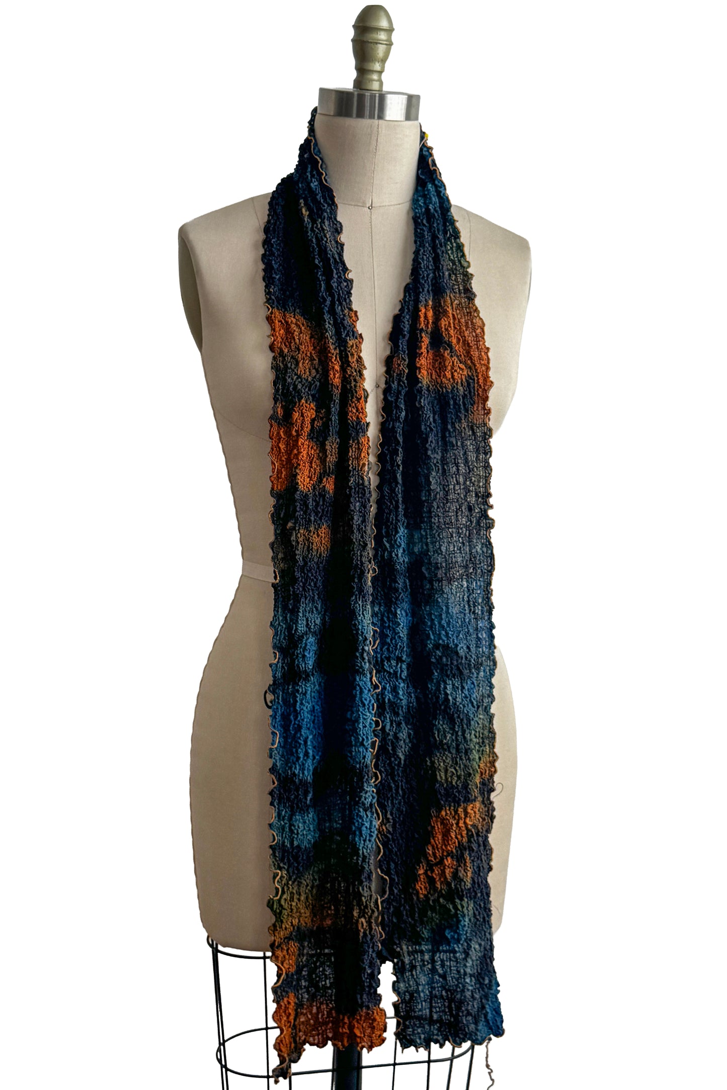 Bubble Scarf | Bubble Textured Silk | Black, Rust Orange & Turquoise