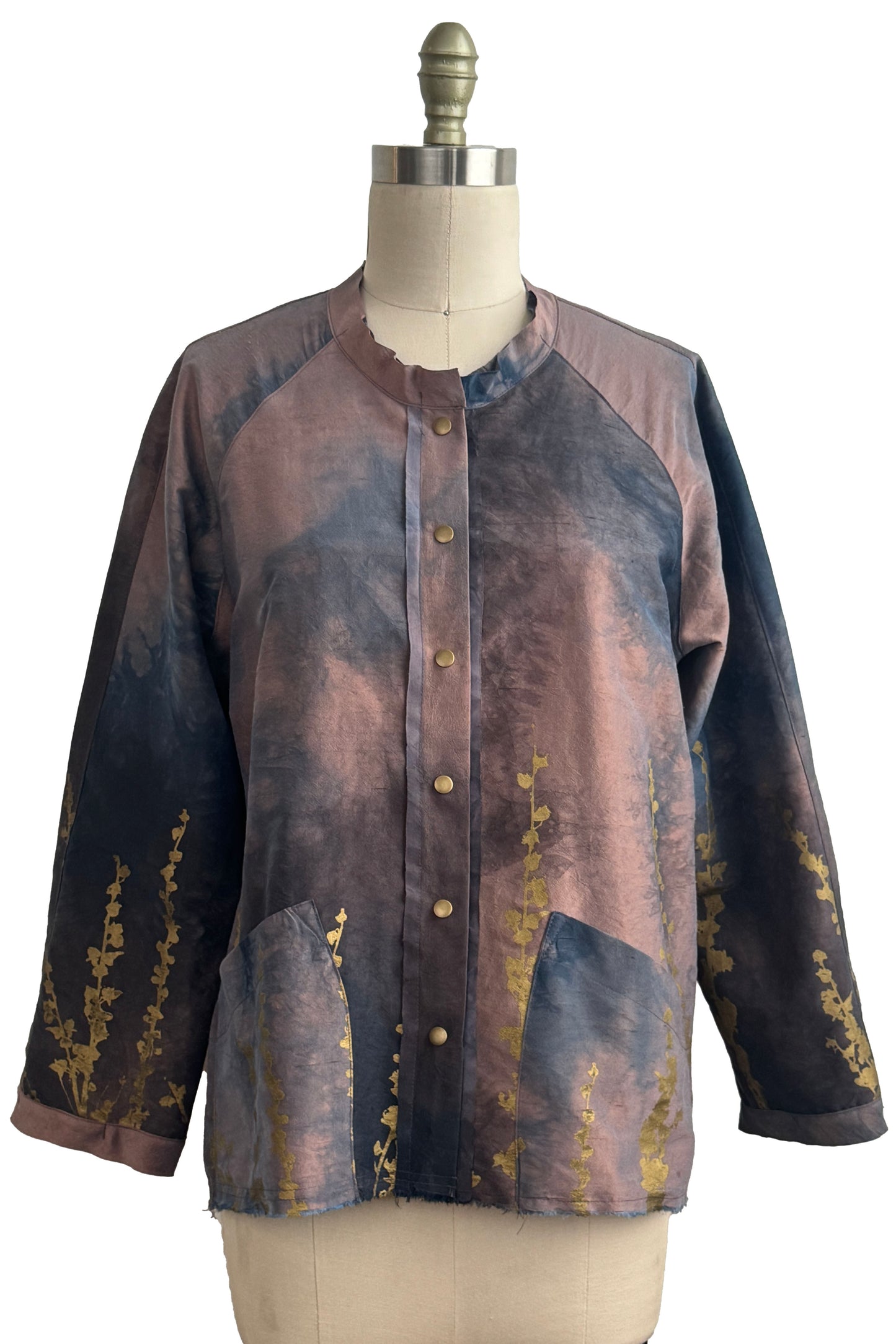 Ariel Jacket | Dupioni Silk | Moody Dye w/ Hollyhock Print | Copper & Black | Medium