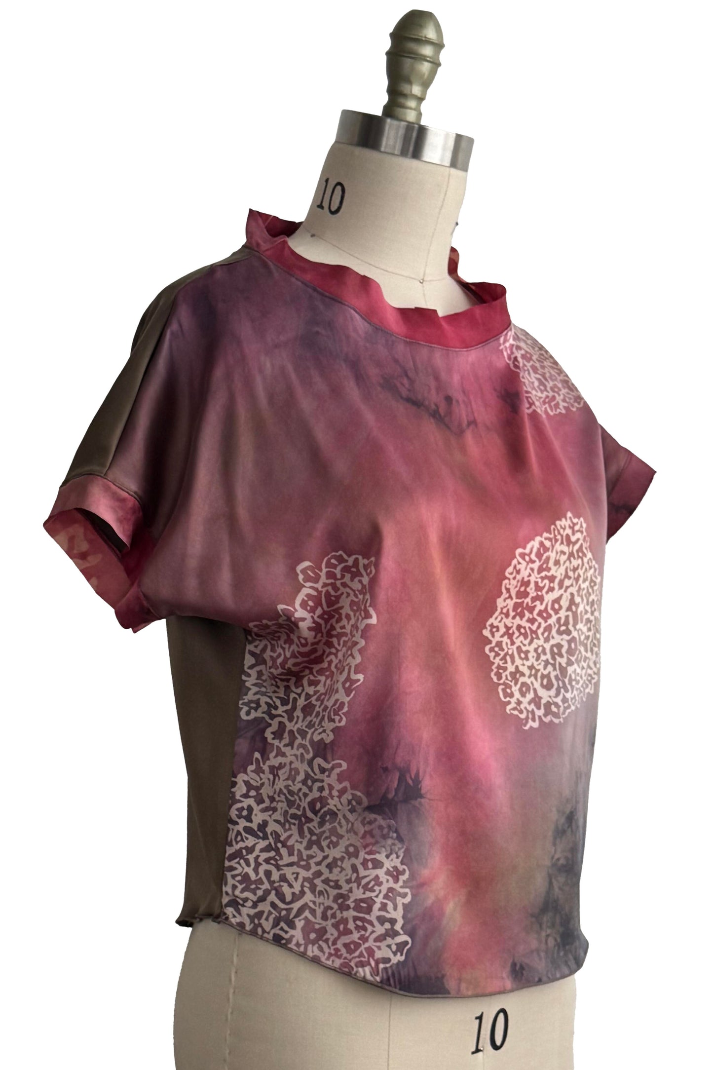 Jen Top | Silk Charmeuse | Hydrangea Print | Pink, Bronze & Grey | Small