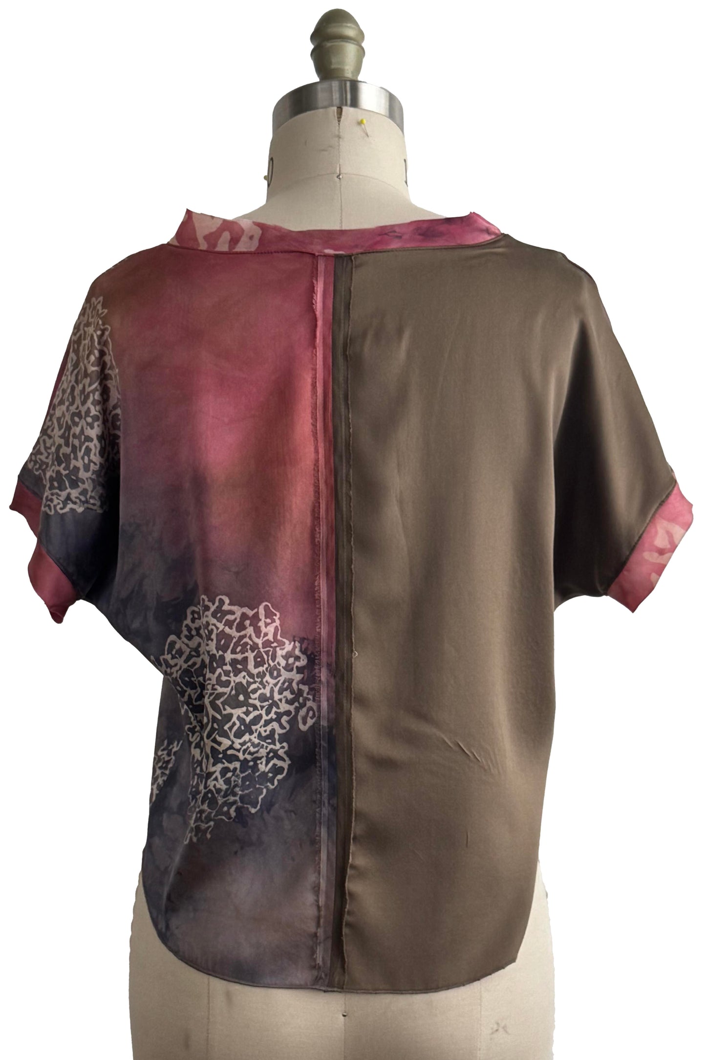 Jen Top | Silk Charmeuse | Hydrangea Print | Pink, Bronze & Grey | Small