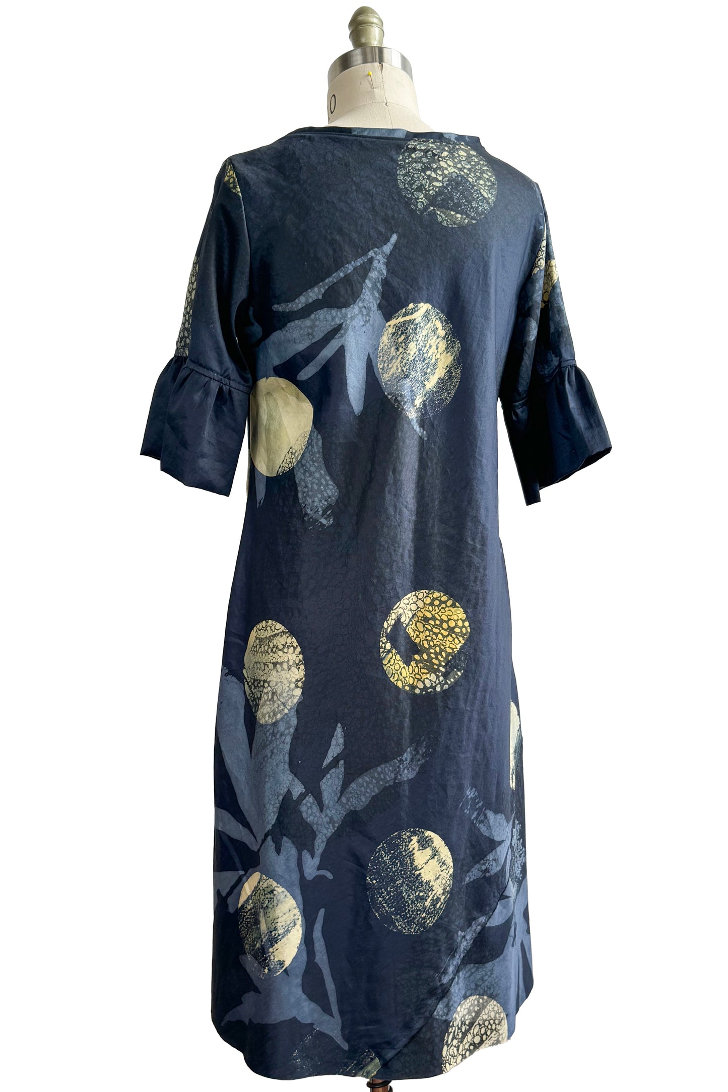 Jazzy Fest Dress | Silk Linen | Azalea & Moon Print | Indigo & Natural | Small