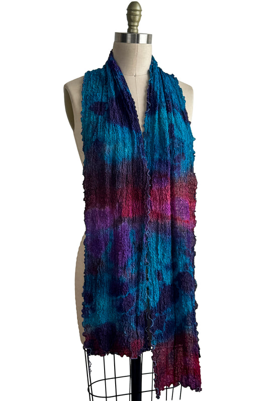 Bubble Scarf | Bubble Textured Silk | Magenta, Turquoise & Purple