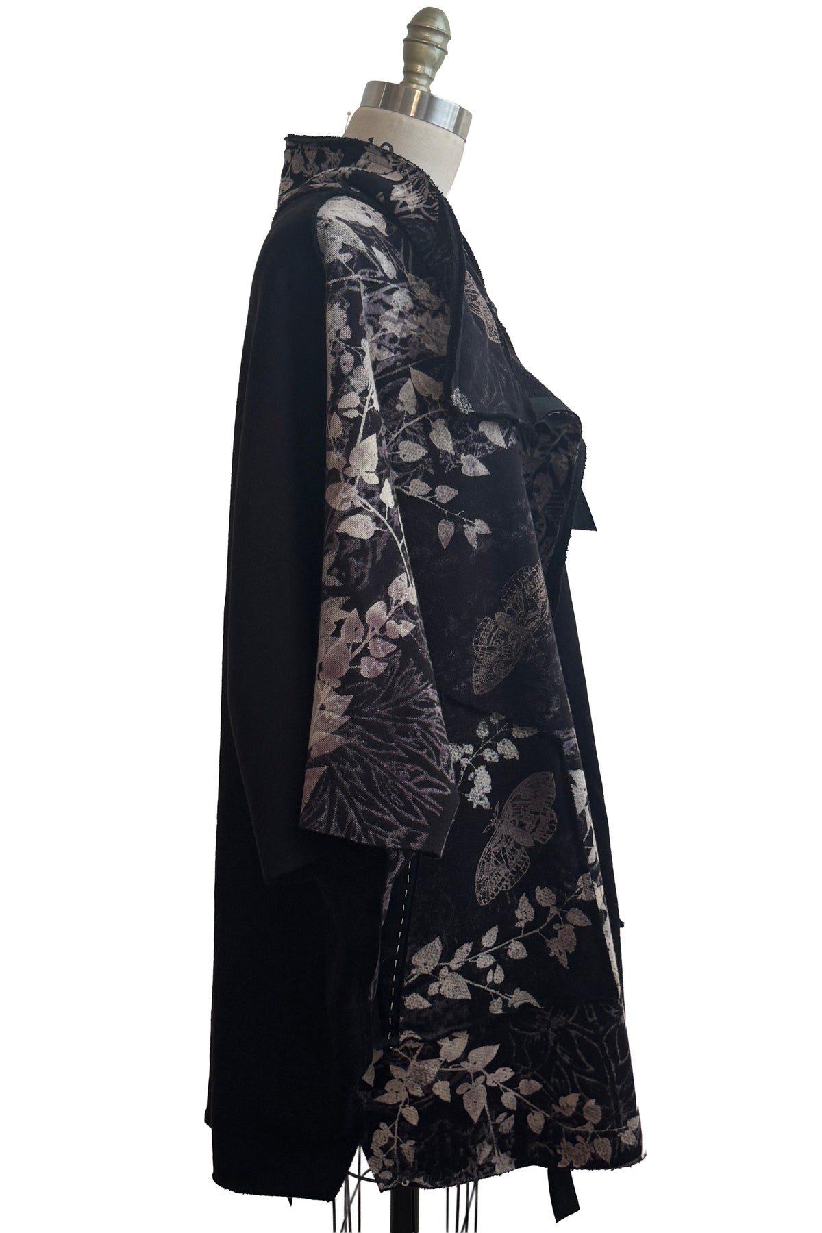 KB x Alquimie Studio Wolf Cape | Organic Cotton French Terry | Tile, Moth & Vine Print Left | Black & Natural | Large