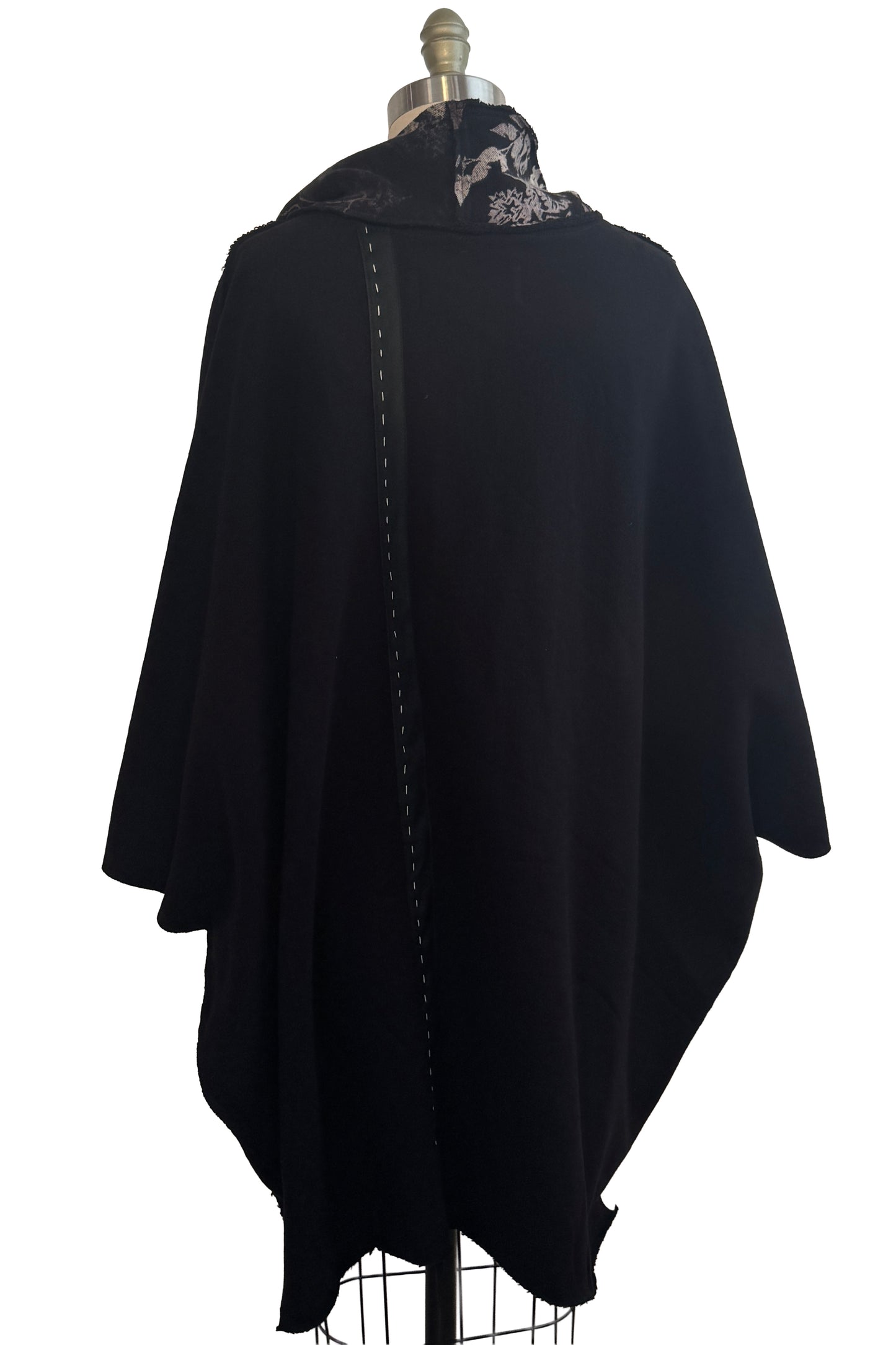 KB x Alquimie Studio Wolf Cape | Organic Cotton French Terry | Tile, Moth & Vine Print Left | Black & Natural | Large