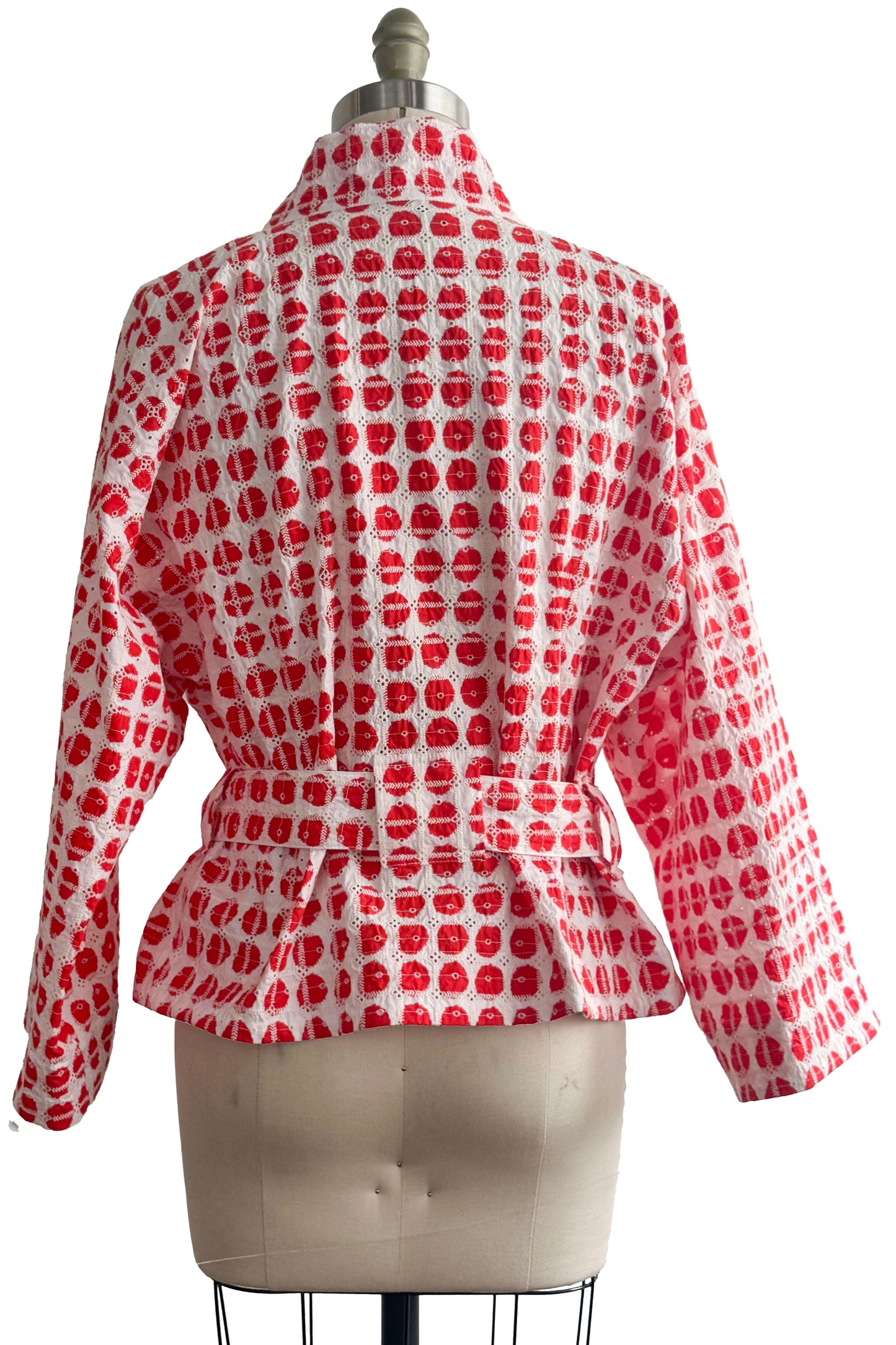 Kimono Tie Jacket | Cotton Eyelet | White & Red Orange | Medium