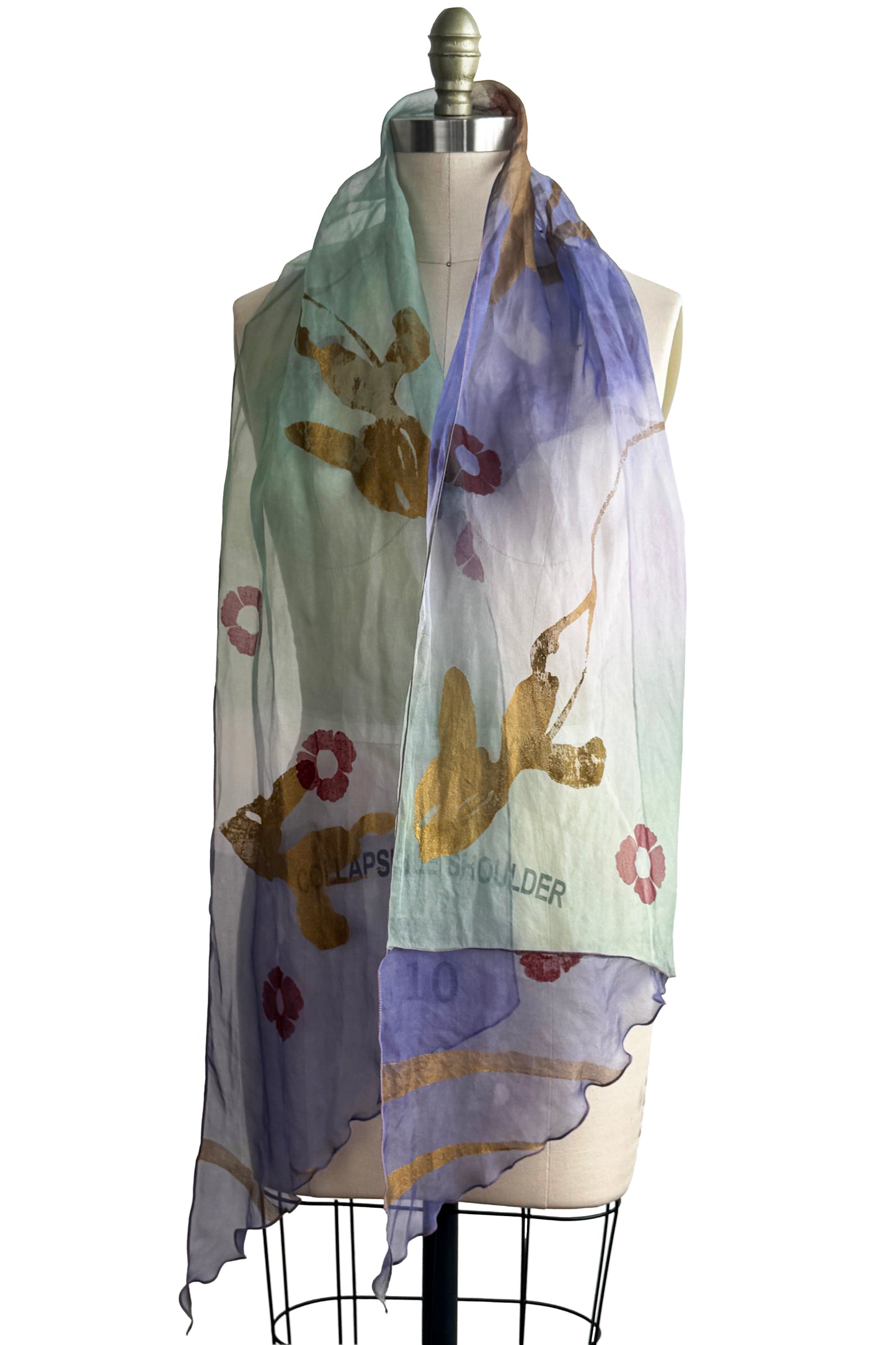 Organza Scarf | Silk Organza | Tulip & Poppy Print | White, Seafoam, Gold & Purple