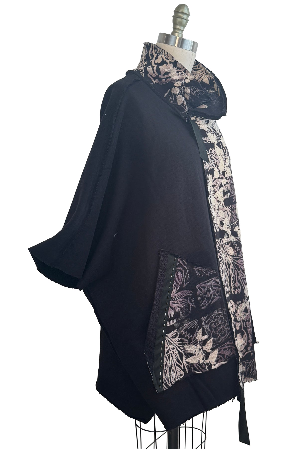 KB x Alquimie Studio Wolf Cape | Organic Cotton French Terry | Tile & Vine Print Right | Black & Natural | Medium