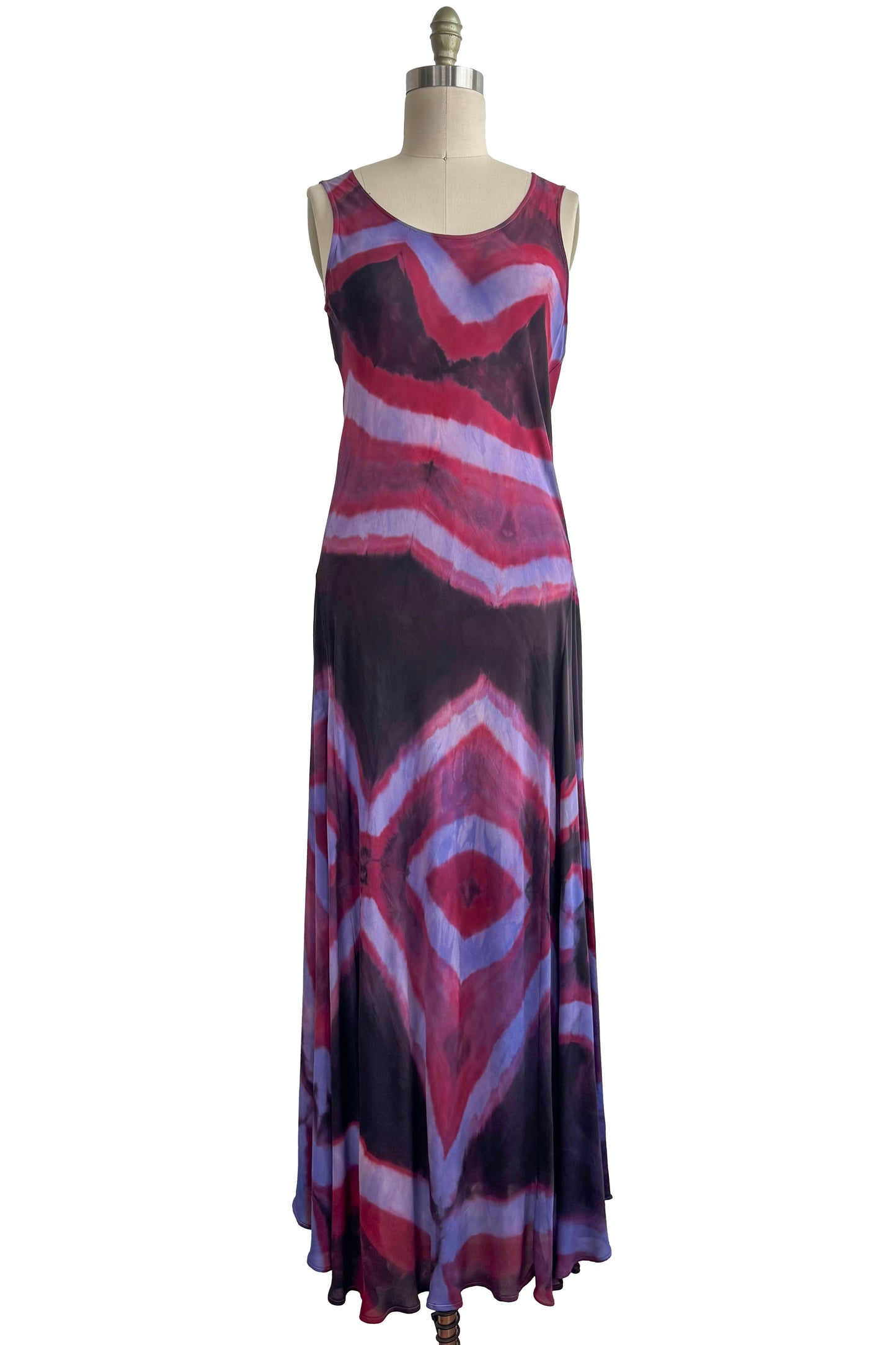Fan Dress | Silk Georgette | Itajime Dye | Eggplant Purple, Fuchsia & Lavender | Small