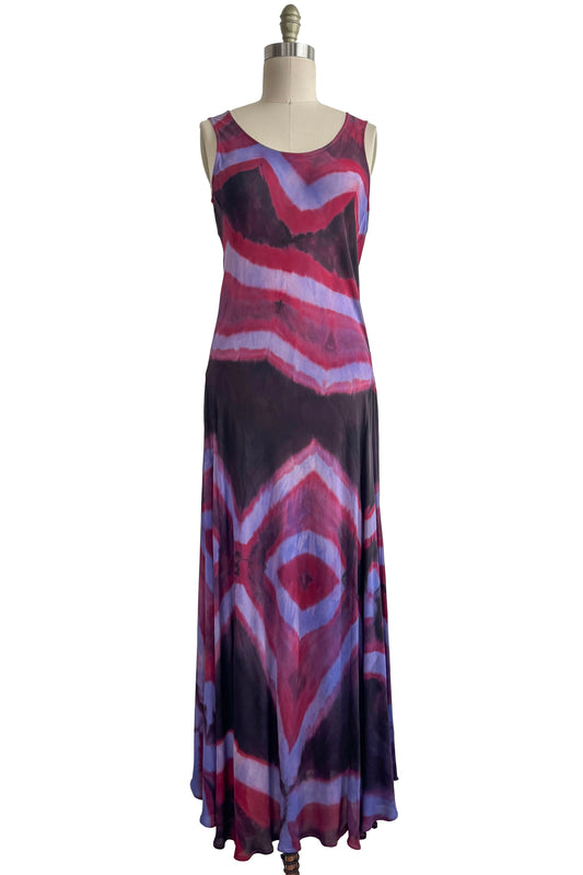 Fan Dress | Silk Georgette | Itajime Dye | Eggplant Purple, Fuchsia & Lavender | Small