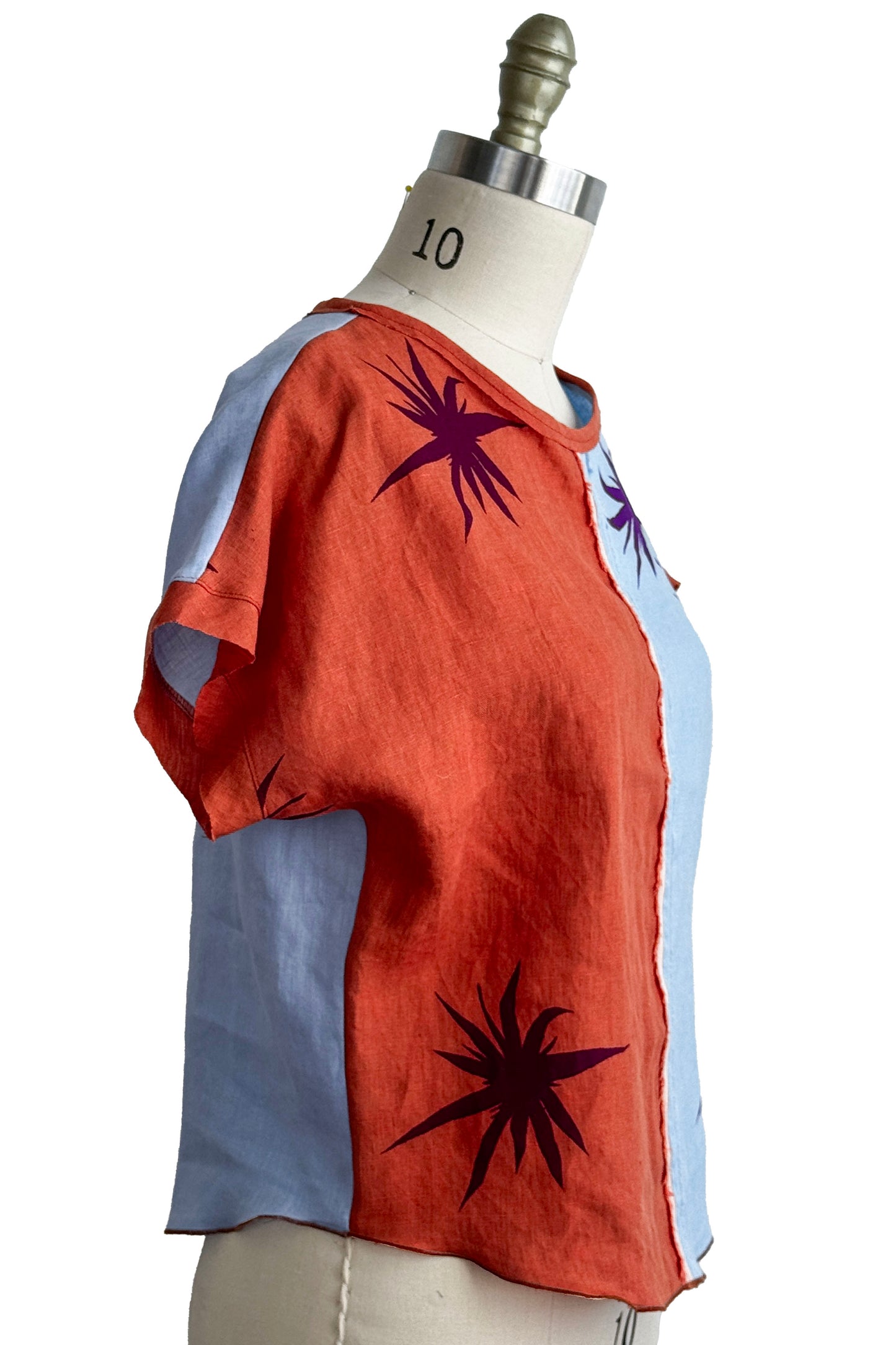 Jen Top | Linen | Thistle Print | Rust, Aqua & Purple | Small