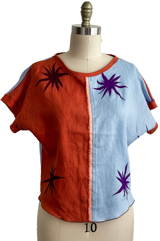 Jen Top | Linen | Thistle Print | Rust, Aqua & Purple | Small
