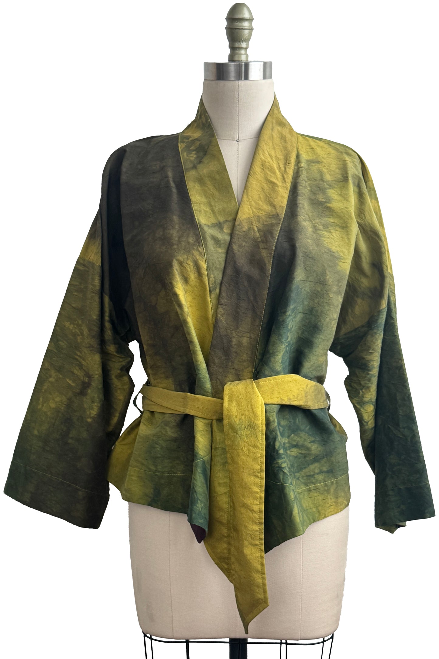 Nantes Kimono Jacket | Dupioni Silk | Moody Dye in Chartreuse | Medium