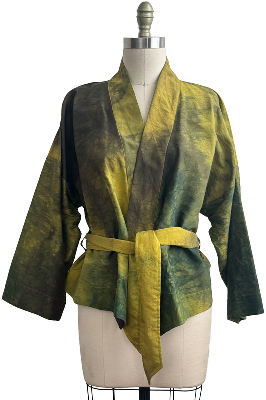 Nantes Kimono Jacket | Dupioni Silk | Moody Dye in Chartreuse | Medium