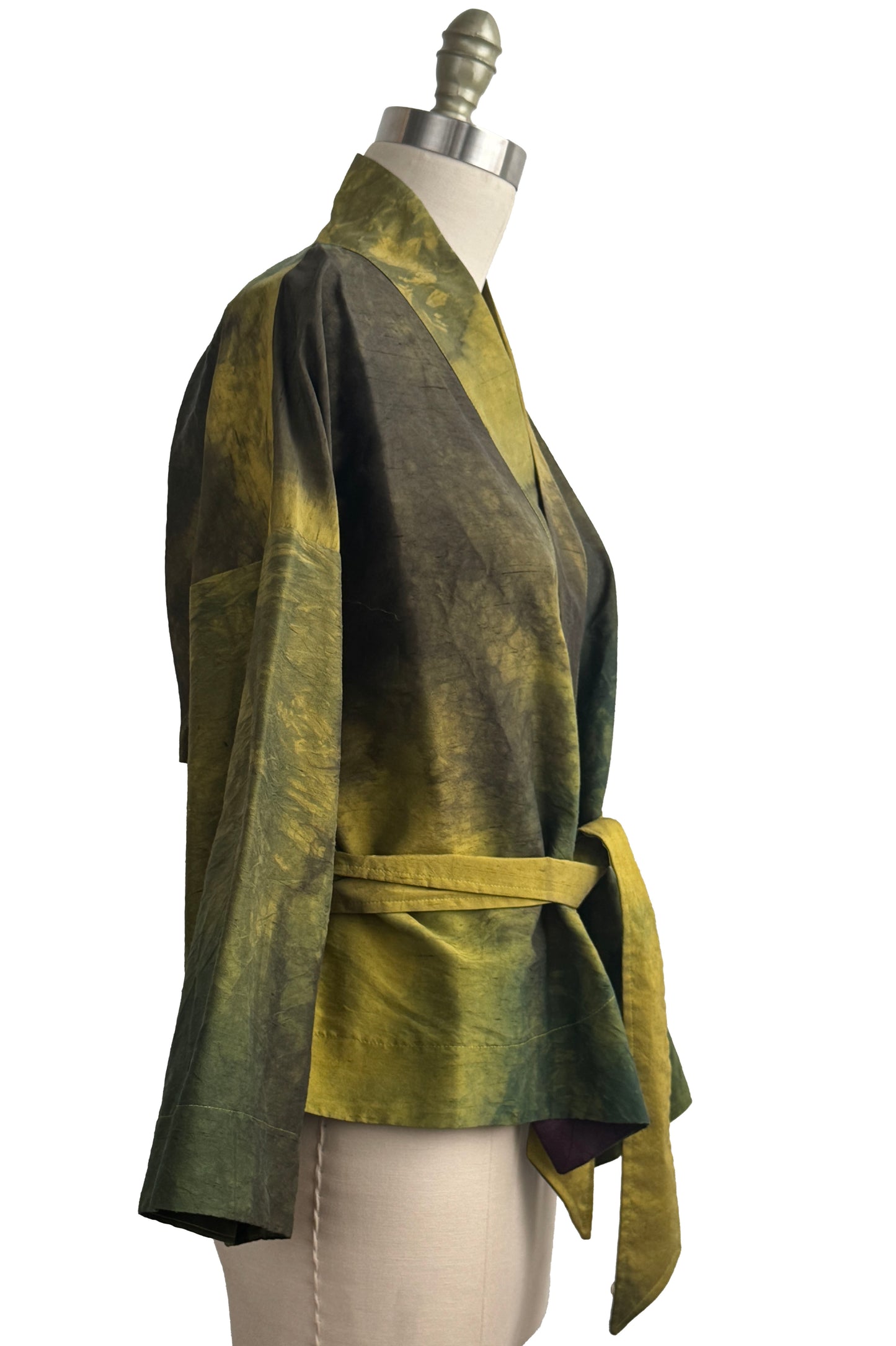 Nantes Kimono Jacket | Dupioni Silk | Moody Dye in Chartreuse | Medium
