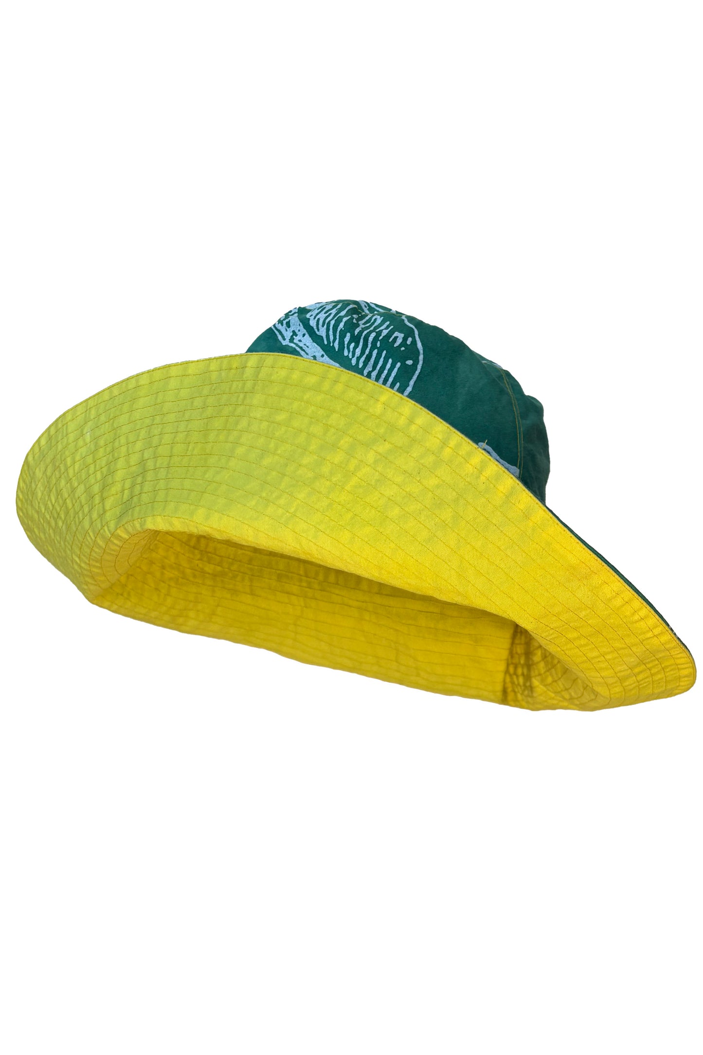 Asymmetrical Wide Brim Hat | Cotton | Azalea Print | Green & White | Medium