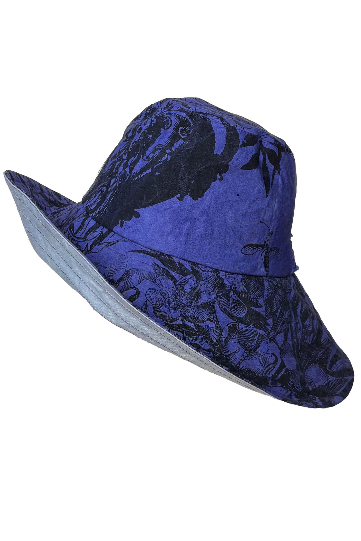 Brighton Hat | Cotton | Marsh Garden Print | Purple & Black | Medium