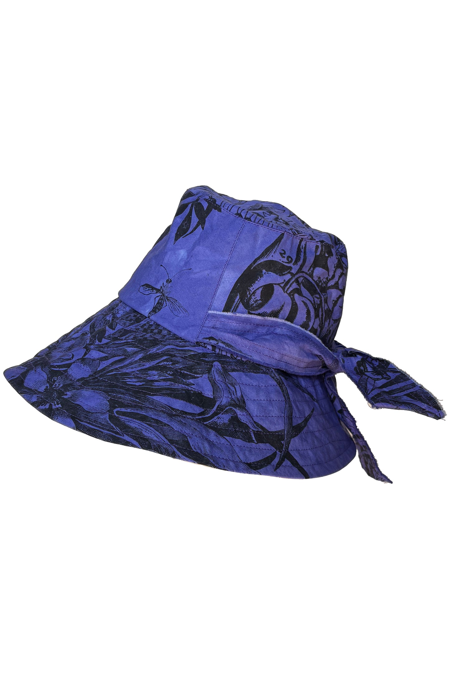 Brighton Hat | Cotton | Marsh Garden Print | Purple & Black | Medium