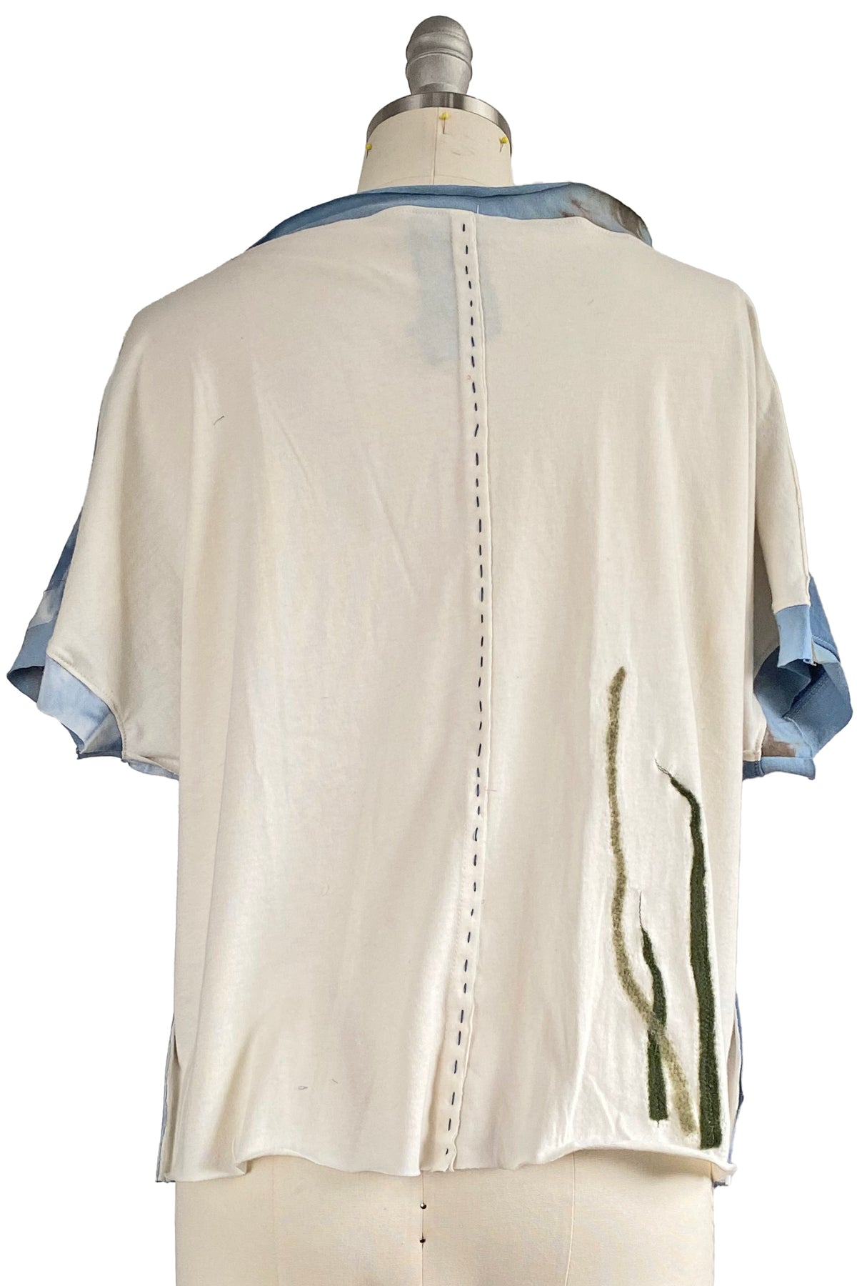 Jen Top | Organic Cotton Jersey | Needle Felted Oyster & Seaweed | Blue & White | Medium