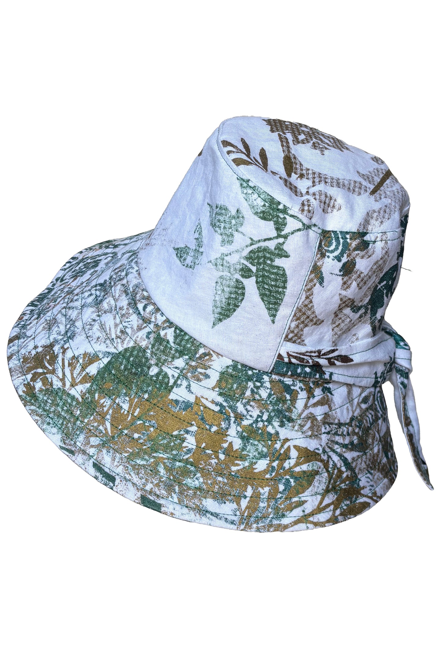 Brighton Hat | Cotton | Vine & Wallpaper Print | White, Teal & Gold | Medium