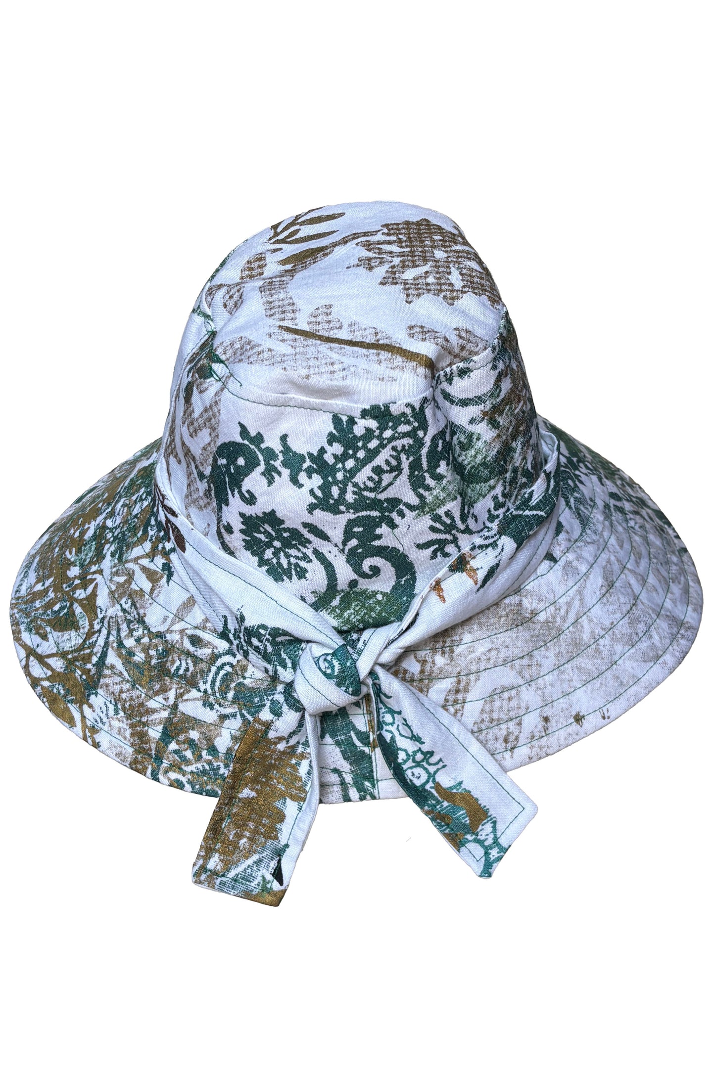 Brighton Hat | Cotton | Vine & Wallpaper Print | White, Teal & Gold | Medium