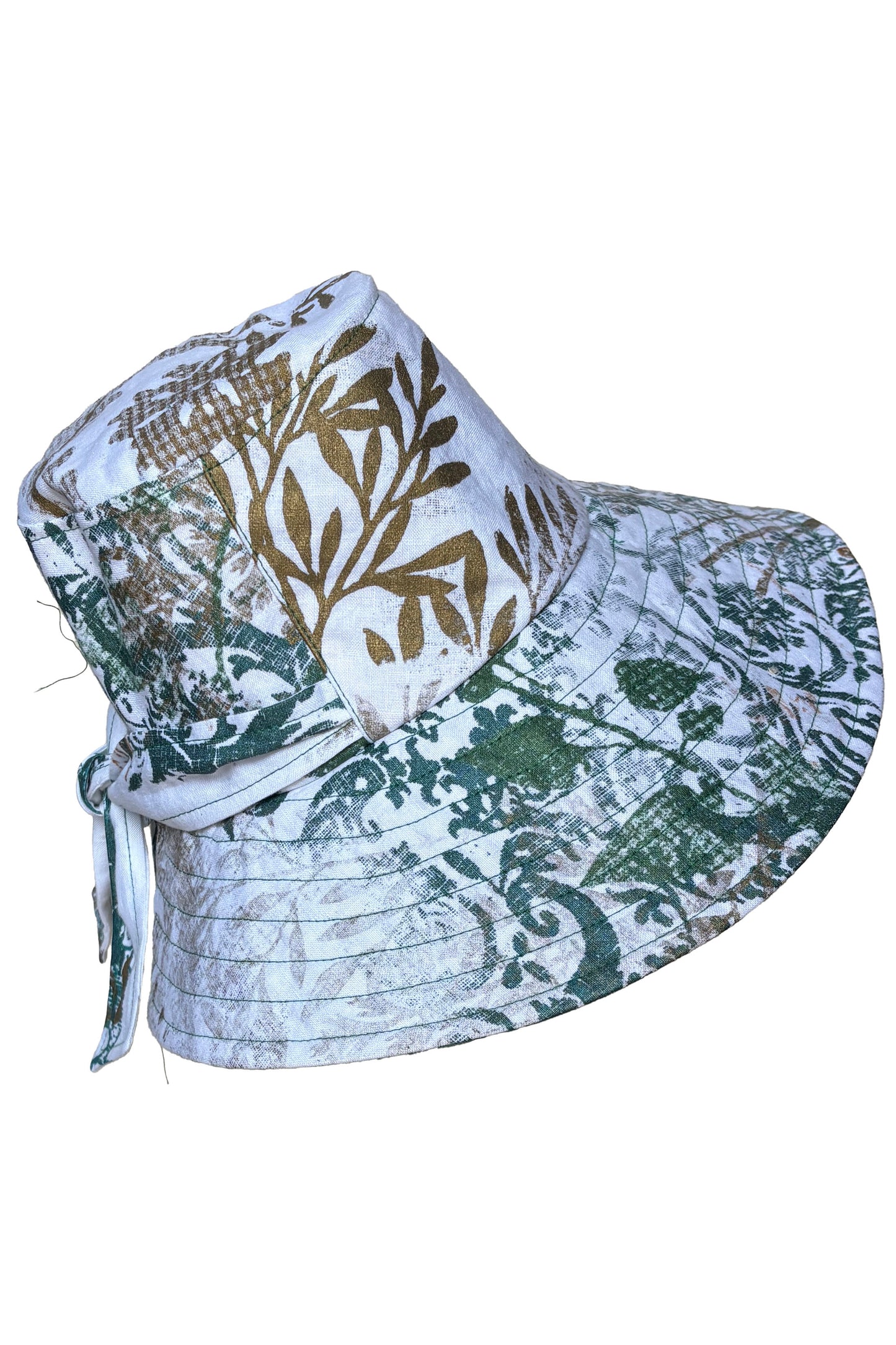 Brighton Hat | Cotton | Vine & Wallpaper Print | White, Teal & Gold | Medium