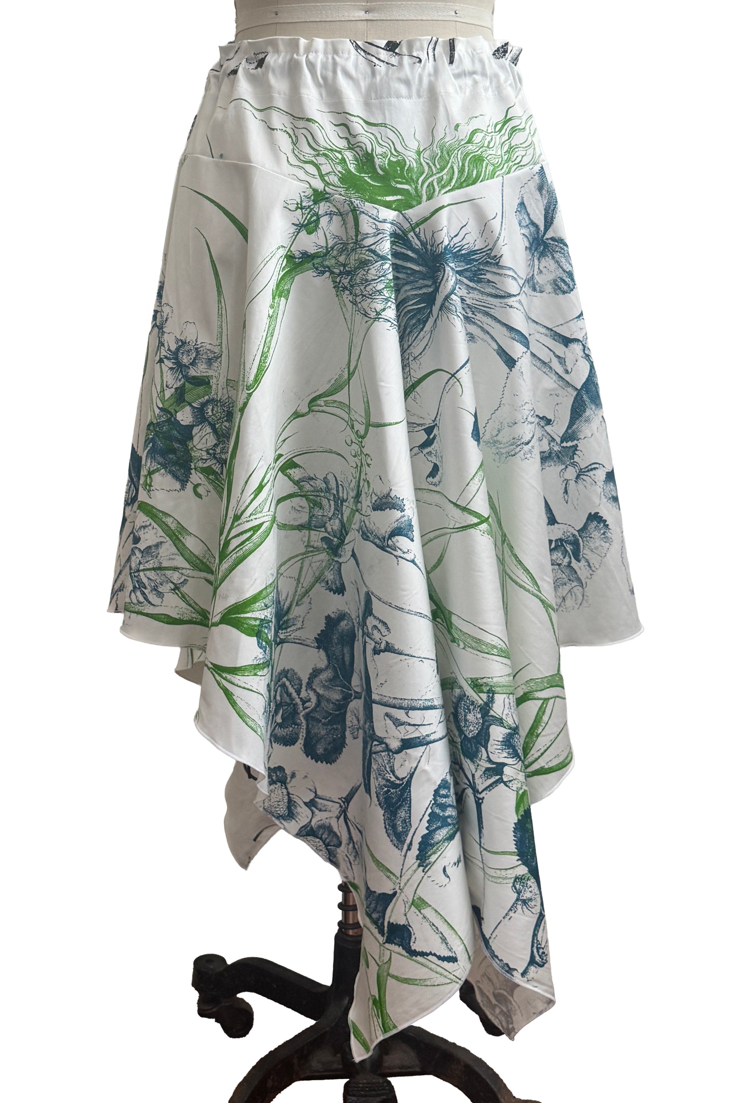 Rayme Skirt | Cotton | Marsh Garden Print | White, Green & Blue | Medium