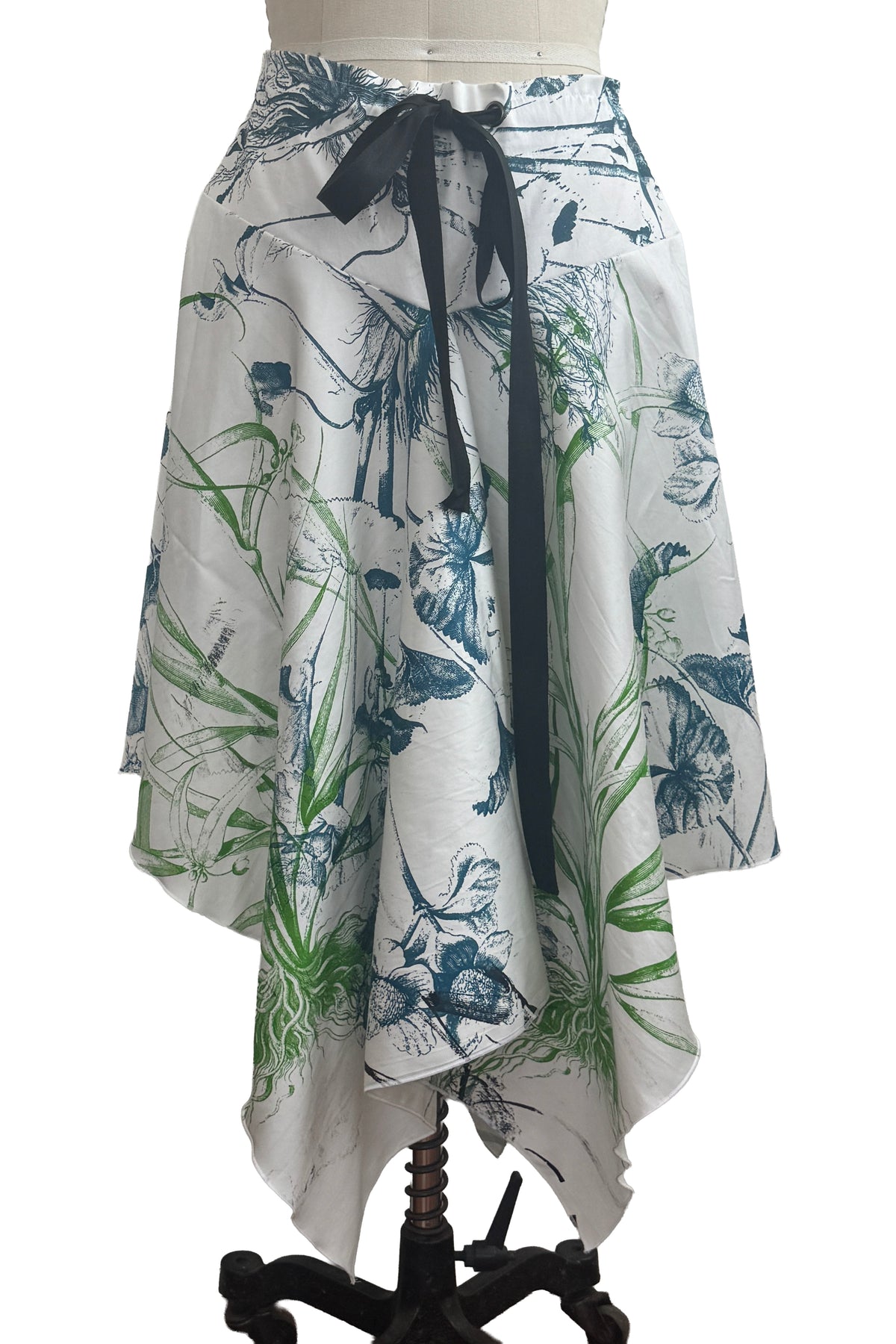 Rayme Skirt | Cotton | Marsh Garden Print | White, Green & Blue | Medium