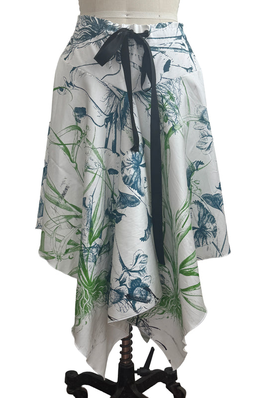 Rayme Skirt | Cotton | Marsh Garden Print | White, Green & Blue | Medium