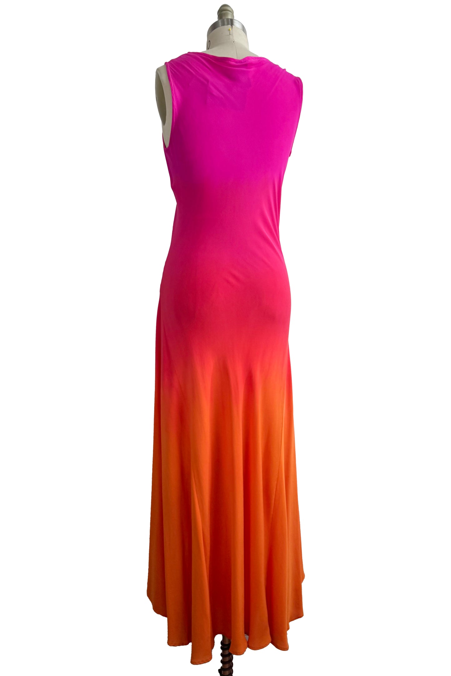 Fan Dress | Silk Georgette | Ombre Dye | Hot Pink & Orange | Small