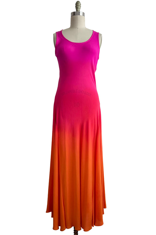 Fan Dress | Silk Georgette | Ombre Dye | Hot Pink & Orange | Small