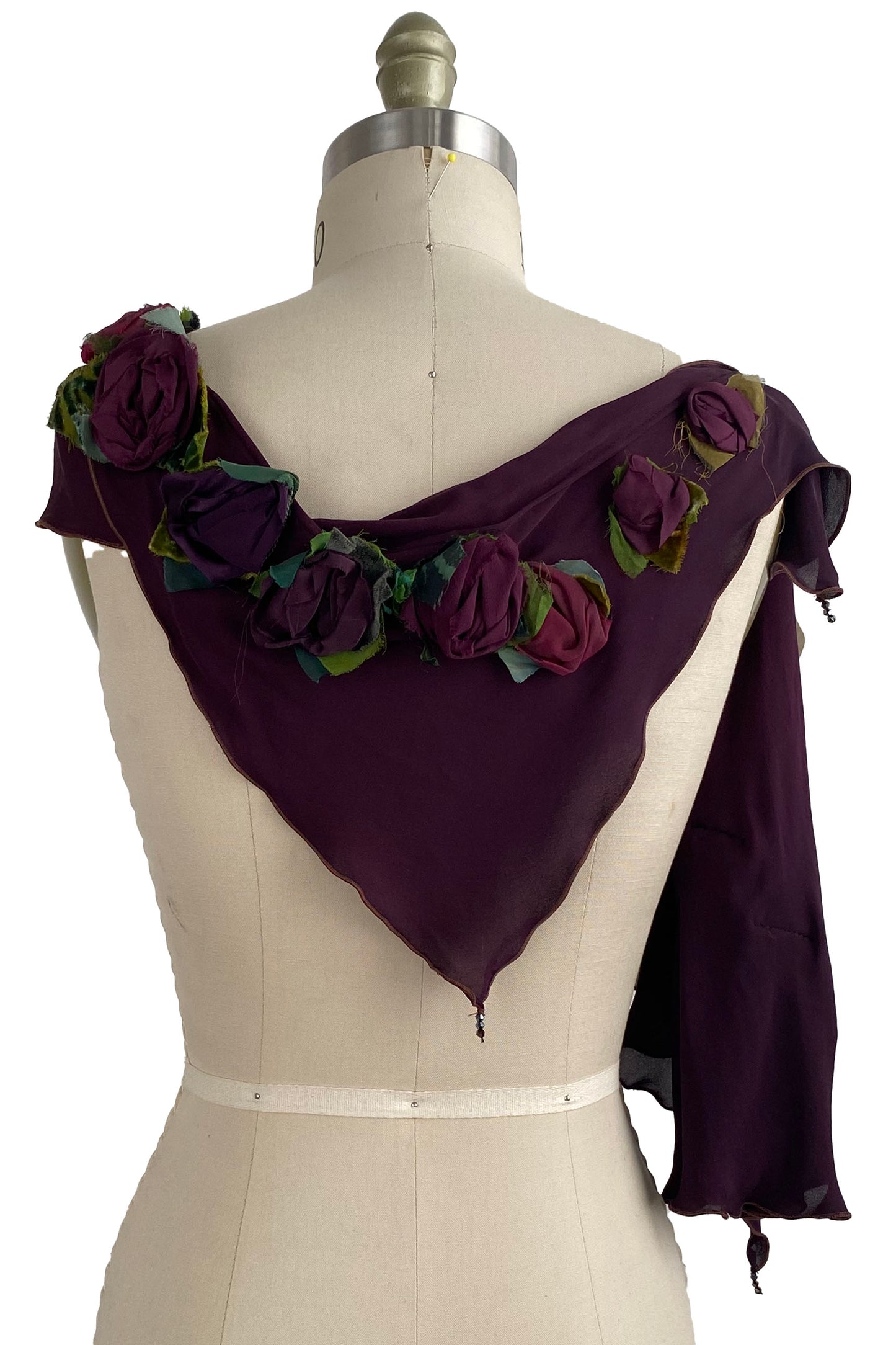 Georgette Krazy Scarf w/ Rosettes - Maroon & Red Multi