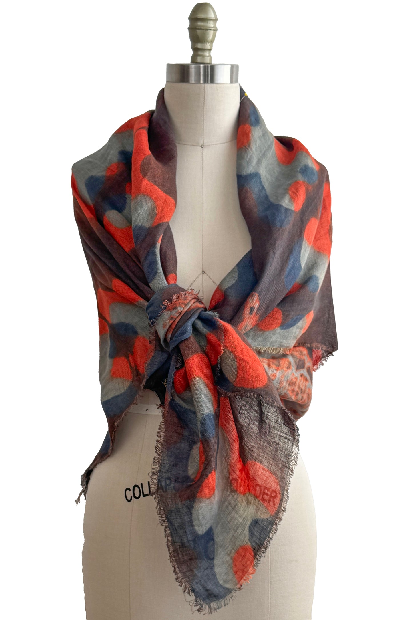 Shawl | Open Weave Linen | Itajime & Kumo Dye | Purple, Light Blue & Red Orange