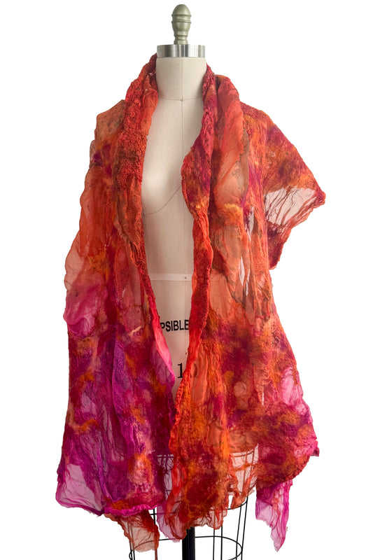 Felted Shawl | Silk Organza | Fuschia & Orange
