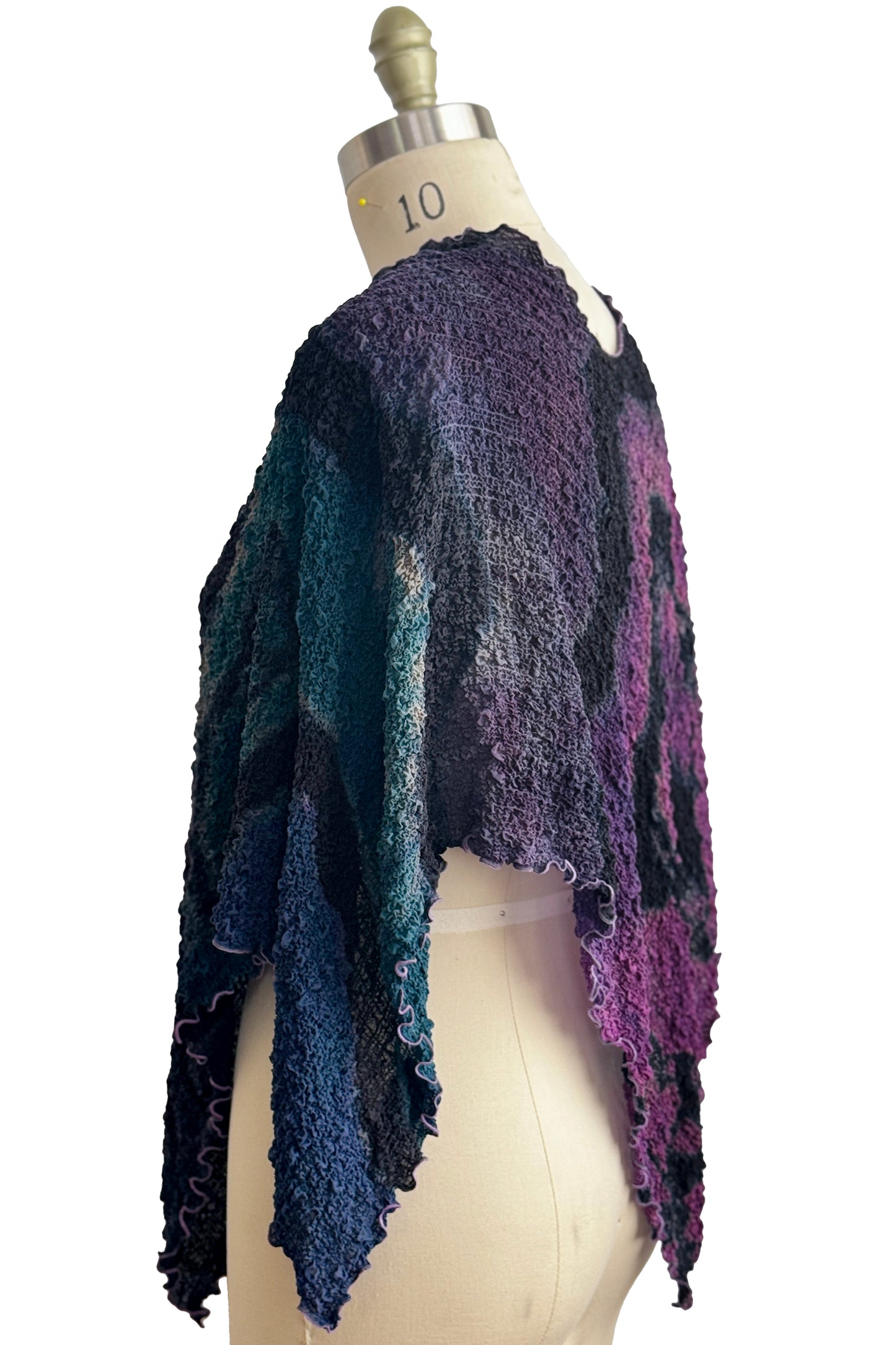 Bubble Poncho | Bubble Textured Silk | River Dye | Navy, Eggplant, Magenta & Black