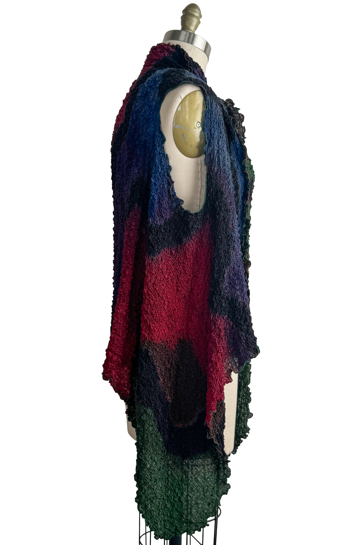 Asymmetrical Wrap Vest | Bubble Silk | River Dye | Olive, Red, Purple, Black & Blue