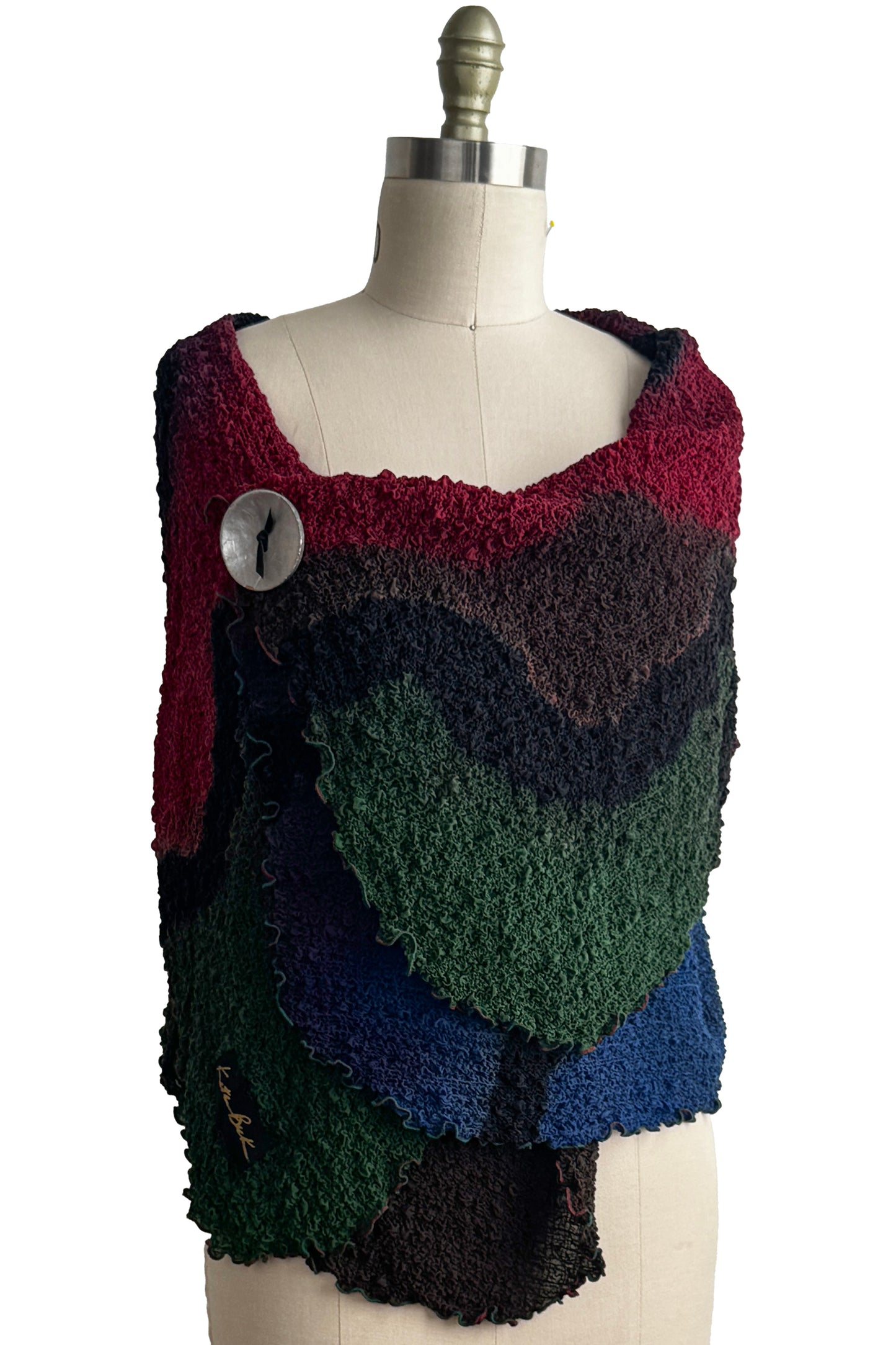 Asymmetrical Wrap Vest | Bubble Silk | River Dye | Olive, Red, Black & Blue