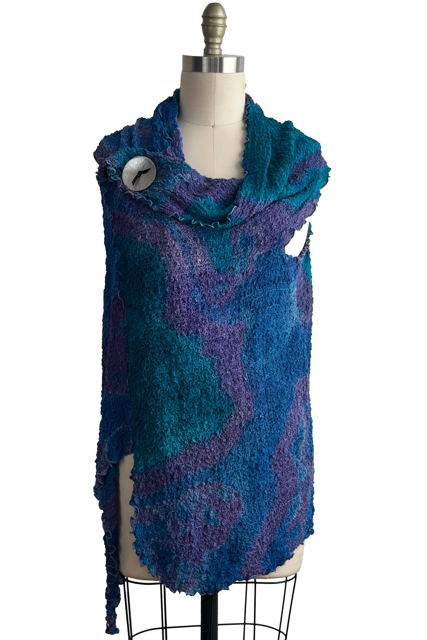 Asymmetrical Wrap Vest | Bubble Silk | River Dye | Turquoise & Purple