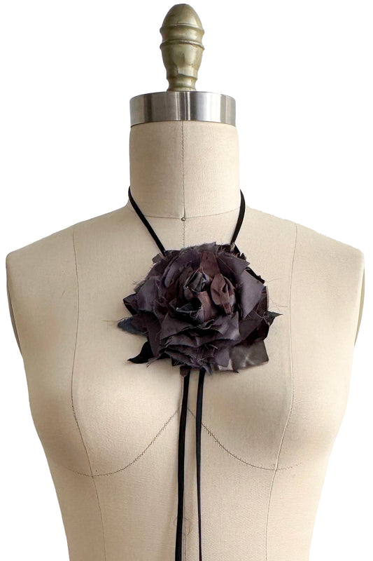 Adriana Bolo Lariat | Camellia | Silk | Black & Grey
