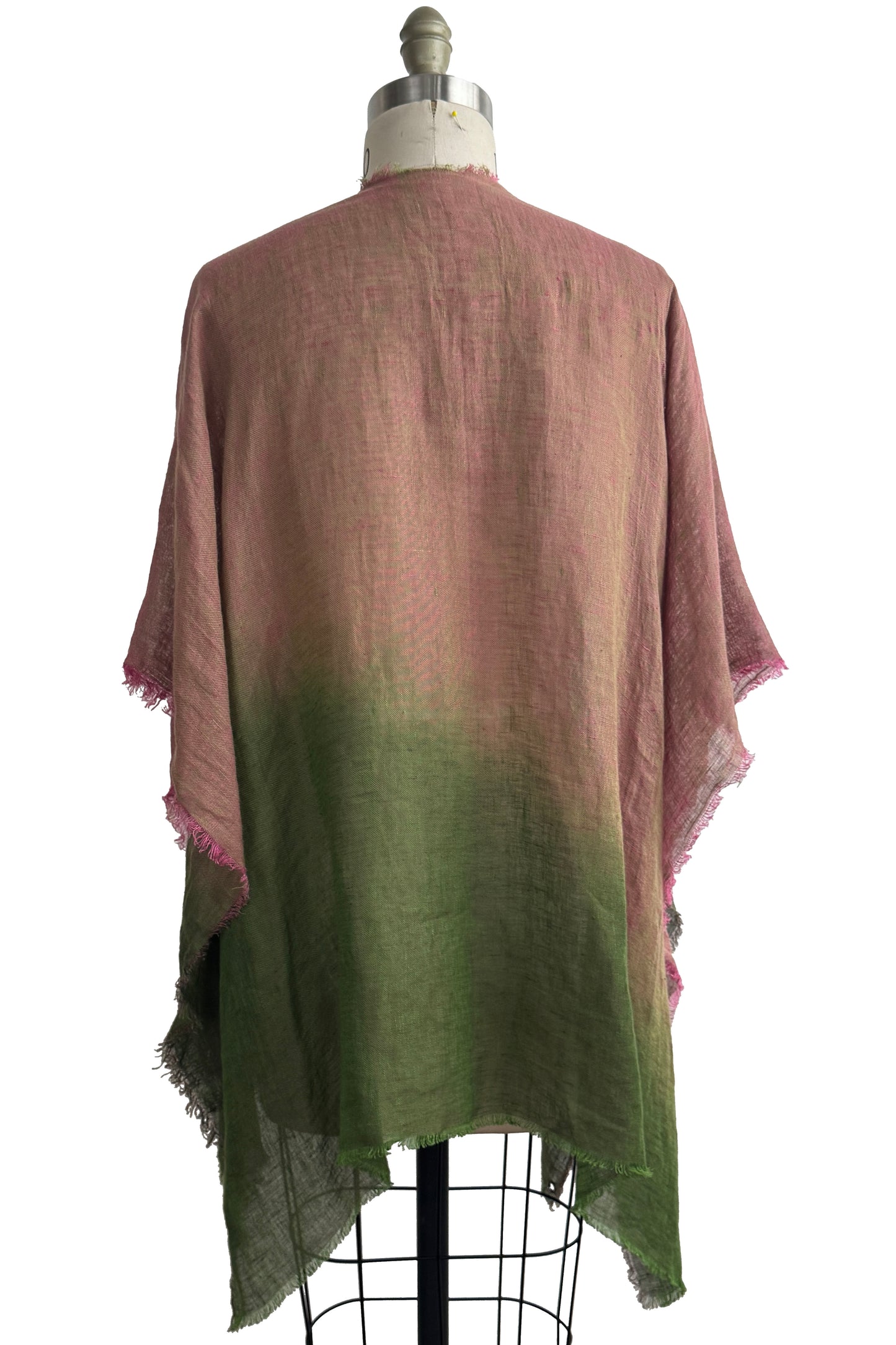 Cover-up w/ Silk Ties | Open Weave Linen | Ombre Dyed | Dusty Rose Pink & Olive