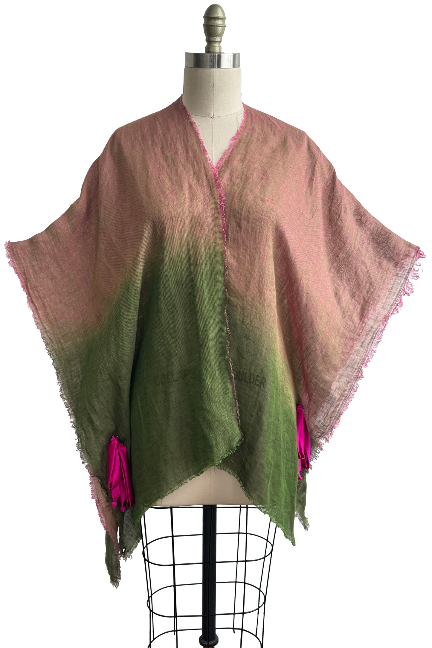 Cover-up w/ Silk Ties | Open Weave Linen | Ombre Dyed | Dusty Rose Pink & Olive